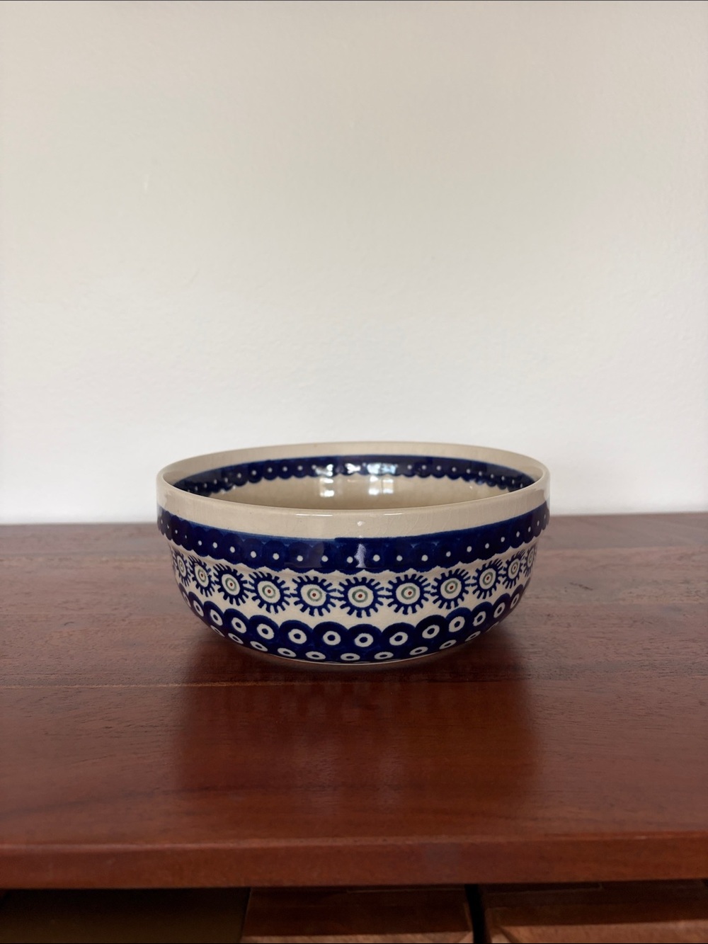 Polish Pottery Hand-Painted Blue Ceramic Serving Bowl